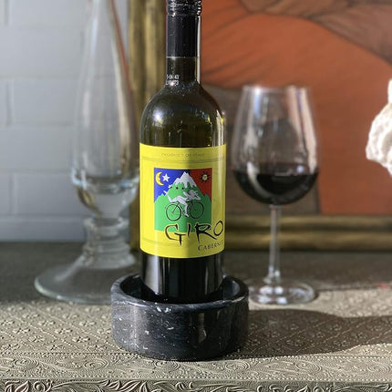 Fox Run 48757 Black Marble Wine Bottle and Glass Stand, 5 x 5 x 2 inches