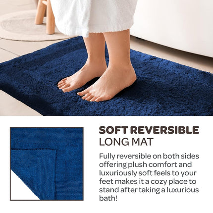 Bedford Home 100 Percent Cotton Reversible Long Bath Rug - Navy - 24x60