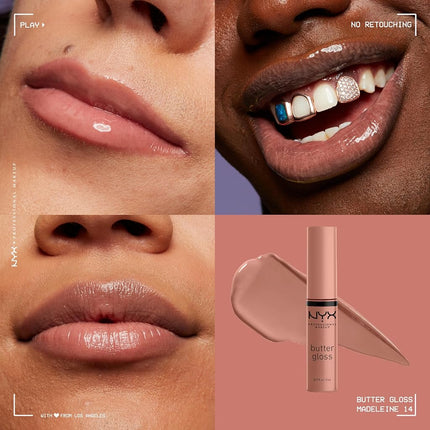 NYX Professional Makeup Butter Gloss, Silky smooth non-sticky formula lip gloss, Madeleine, 8mL