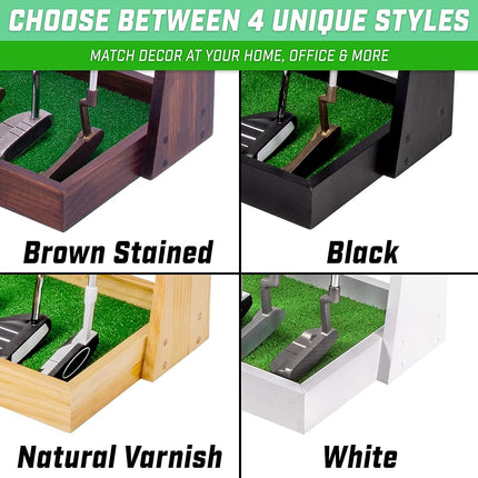 GoSports Premium Wooden Golf Putter Stand - Indoor Display Rack - Holds 6 Clubs - Black