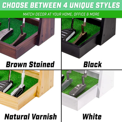 GoSports Soporte de madera prémium para palos de golf - Estante de exhibición para interiores - Capacidad para 6 palos - Negro