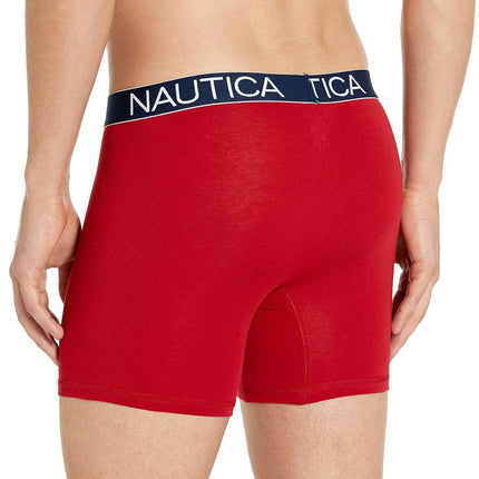 Nautica Men's 3-Pack Classic Underwear Cotton Stretch Boxer Brief Red/Capri/Swordfish Print Black, Large