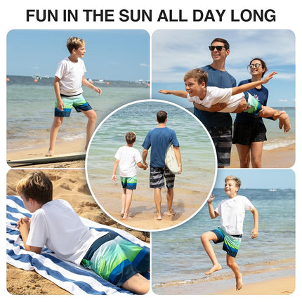 Kanu Surf Boys' Echo Quick Dry UPF 50+ Beach Swim Trunk, Waterfront Navy/Green, 14-16