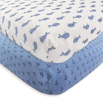 Hudson Baby Drap-housse Ajusté en Coton 2 pièces, Baleine, Taille Unique