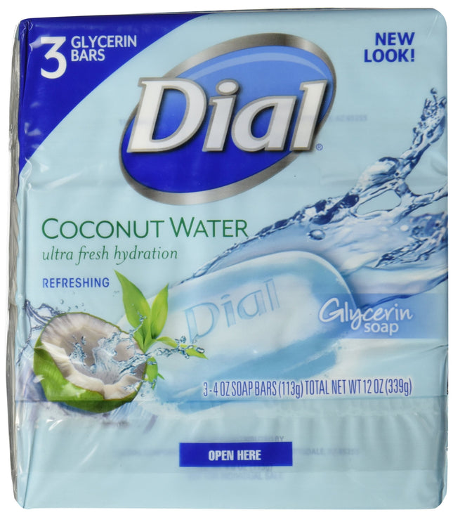 Pain de savon glycériné Dial, eau de coco, pains de 113 g, paquet de 3