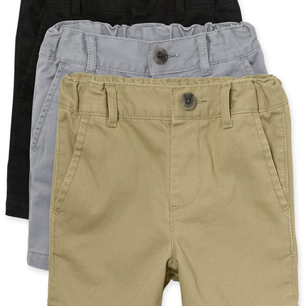 The Children's Place Baby Boys' and Toddler Stretch Chino Shorts, Black/Fin Gray/Flax 3-Pack, 5T
