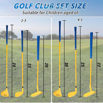 PGM Children's Golf Club Set - Can Hit Real Balls, 3 Pieces Clubs Includes Wood, Iron, and Putter, Great for Beginner Boys and Girls, Instructional Training Set