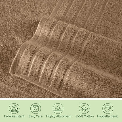 Elegant Comfort Juego de toallas de lujo de 6 piezas con rayas de viscosa de 4 líneas - 100% algodón turco, toallas de baño de lujo altamente absorbentes - Incluye 2 toallitas, 2 toallas de mano y 2 toallas de baño, color topo