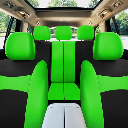 FH Group FB030GREEN115-SEAT Fundas de asiento automotriz de cubo verde de ajuste universal y funda de banco para la mayoría de automóviles, SUV y camiones (juego completo compatible con airbag con asiento trasero partido)