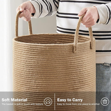 YOUDENOVA Jute Rope Woven Laundry Hamper Basket, 58L Tall Luandry Basket, Baby Nursery Hamper for Blanket Storage, Clothes Hamper for Laundry in Bedroom-Large-Jute, YDSLD007