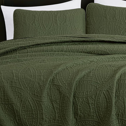 Chezmoi Collection Austin 3-Piece Oversized Bedspread Coverlet Set (Queen, Cypress Green)