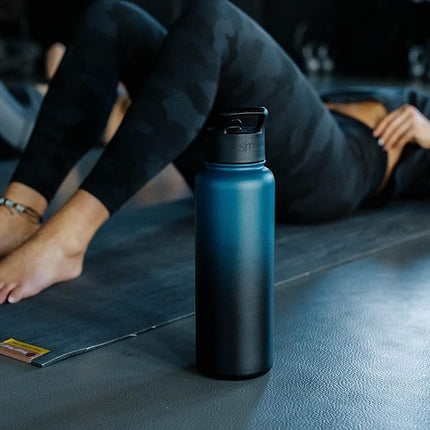Simple Modern Water Bottle with Straw, Handle, and Chug Lid Vacuum Insulated Stainless Steel Metal Thermos Bottles | Large Leak Proof BPA-Free Sports Flask | Summit Collection | 40oz, Blue Dune