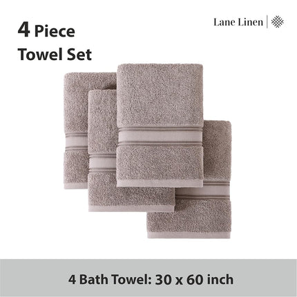 LANE LINEN Large Bath Towels Set (30" x 60") - Zero Twist 100% Cotton Bathroom Towels, Super Aborbent Luxury Bath Towels, Soft, Quick Dry Shower Towels, 4 Piece Extra Large Bath Towel Set - Platinum