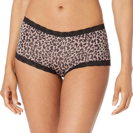 Maidenform Women's Underwear, Microfiber with Lace Boyshort Panties, One Fab Fit, 3-Pack Boy Short, Black/Gloss/Zippy Animal Print, XL (Pack of 3)