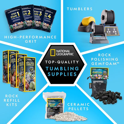 Kit de Recarga para Pulidor de Rocas National Geographic - 1 libra de Agatas Rojas Auténticas para Pulir - Los Suministros Incluyen Grano y Accesorios de Joyería, Ágata Bruta