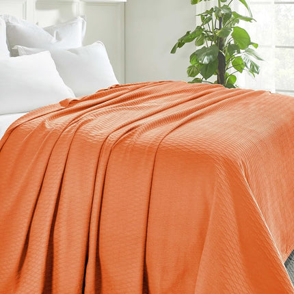 Superior Diamond Weave Blanket, 100% Cotton Cover for Home, Couch, Bed, Soft, Warm Blankets, Boho Aesthetic, Comfy, Cozy, and Cute Covers, Decorative Bedding Essentials, King, Burnt Orange