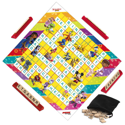 Hasbro Gaming Scrabble Junior: Juego de mesa edición Disney Junior para niños | Tablero de doble cara | Juego de unir palabras | Regalos de vuelta a clases | 5+ años (Exclusivo de Amazon)