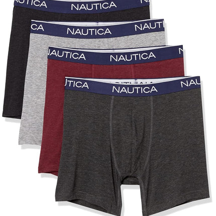 Nautica Men's 4 Pack Heather Stretch Boxer Briefs, Black Heather/Charcoal Heather/Light Grey Heather/Cornell Heather, S