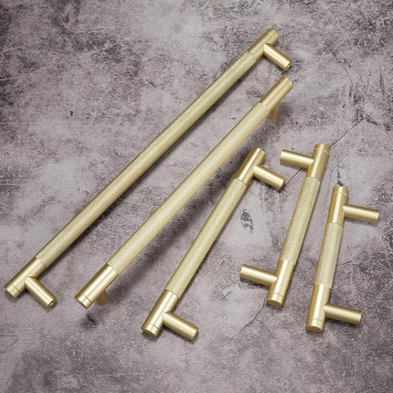 BUKOBYHE 6 Pack 11-5/16 inch（288mm） Kitchen Cabinet Handles Brushed Brass Knurled Cabinet Pulls Gold Drawer Pulls Kitchen Hardware