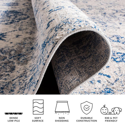 SAFAVIEH Madison Collection Area Rug - 3' Round, White & Royal Blue, Boho Chic Distressed Design, Non-Shedding & Easy Care, Ideal for High Traffic Areas in Living Room, Bedroom (MAD611C)