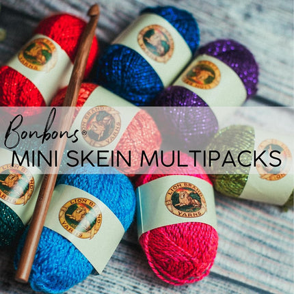 Lion Brand Yarn Bonbons, 8 Mini Skeins, Lightweight Yarn for Knitting, Crochet, Crafts, DIY, Small Projects, Crayons Color Set, 1 Pack