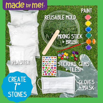 Made By Me Mix & Mold Stepping Stones, Make 4 DIY Personalized 7-Inch Ceramic Stepping Stones, Includes 3D Mold, Ceramic Paints, Ceramic Tiles, & Assorted Gems, Paint Your Own Stepping Stones