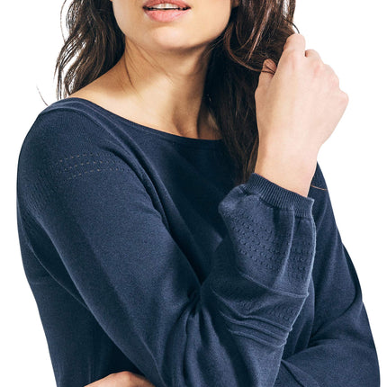 Nautica Women's Classic Soft Cotton Boat Neck Sweater, Navy Seas, XS
