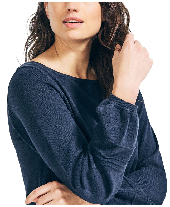 Pull col bateau classique en coton doux Nautica pour femme, Bleu marine, XS