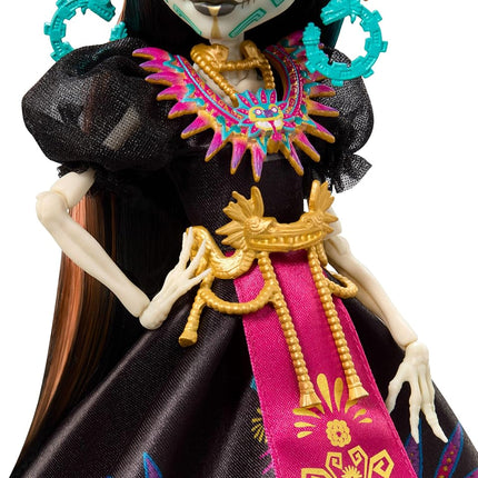 Monster High Doll, Skelita Calaveras Día de Muertos 2025 Collectible, Aztec-Inspired Gown with Vibrant Accessories like Headdress and Necklace, JDR63