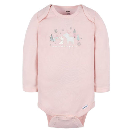 Gerber Baby Girls' 6-Pack Long-Sleeve Onesies Bodysuits, Home, 12 Months