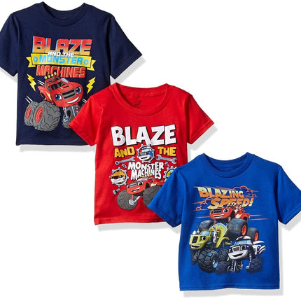 Nickelodeon Boys' Toddler Boys' Blaze and Monster Machines 3 Pack T-Shirt Bundle, Royal/Red/Navy, 4T