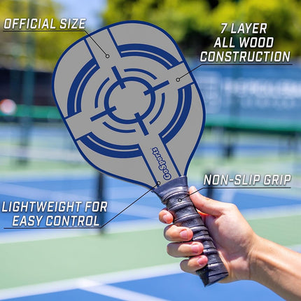 GoSports Pickleball Set with 4 Paddles, 4 Regulation Pickleballs and Carry Case - Classic, Retro, Steel Blue or Yellow