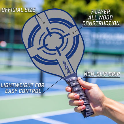 GoSports Pickleball Set with 4 Paddles, 4 Regulation Pickleballs and Carry Case - Classic, Retro, Steel Blue or Yellow