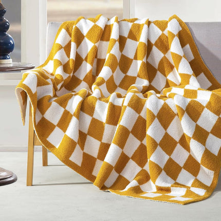 Elegant Comfort Checkered Throw Blanket, Gold Super Soft Cozy Fluffy Warm Throw Blankets for Couch, Sofa, Chair, Bed, Camping, Picnic, Travel Lightweight Bed Blanket (50" x 70")