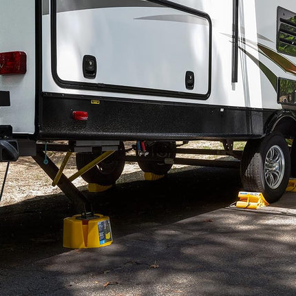 Camco Super Wheel Chock w/Rope - Large, Heavy Duty Trailer Wheel Chock Constructed of Durable Plastic - Features Rope Handle for Easy Removal - Use w/Tires Up to 29-inches – 44475