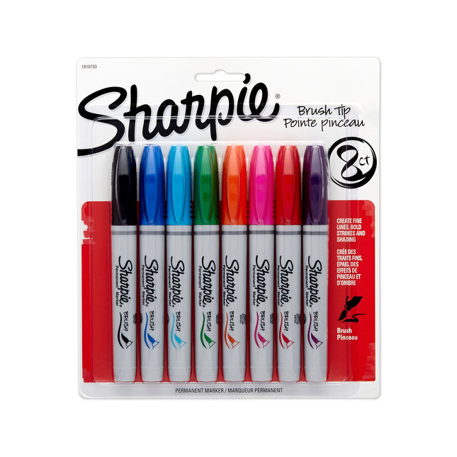 SHARPIE Brush Tip Permanent Markers, 8 Colored Mar