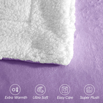 Elegant Comfort Ultra Soft Reversible Flannel Sherpa Blanket - Cozy Silky Fleece Throw for Couch, Bed - Plush Fuzzy Warm Winter Blanket for Gift, Twin XL, Lilac