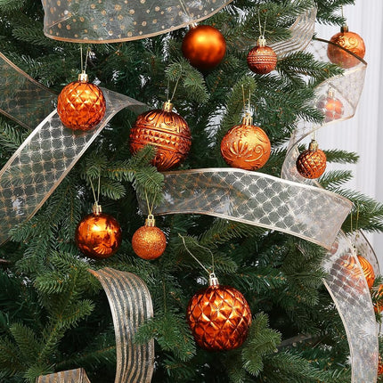 LUCKYCHRIS Christmas Ball Ornaments Copper Orange Christmas Tree Decorations with Hang Rope-36pcs Shatterproof Christmas Ornaments Set with 6 Styles in 3 Sizes(Small Medium Large)