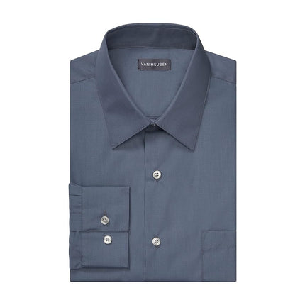 Van Heusen Men's Dress Shirt Regular Fit Poplin Solid, Grey, 15.5" Neck 34"-35" Sleeve