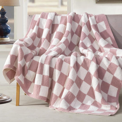 Elegant Comfort Checkered Throw Blanket, Light Pink Super Soft Cozy Fluffy Warm Throw Blankets for Couch, Sofa, Chair, Bed, Camping, Picnic, Travel Lightweight Bed Blanket (50" x 70")