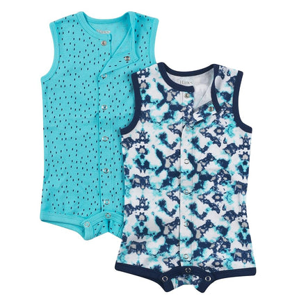 Hanes unisex-baby Ultimate Sleeveless Rompers for Boys & Girls, 2-pack, Turquoise, 12-18 Months