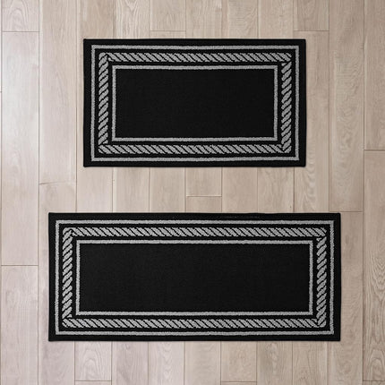 Nautica – Runner Rug 2 Piece Set | Indoor Runners for Hallways and Entry Rugs| Non-Skid Entry and Kitchen Door Mat| Machine Washable Carpet Rugs | 2'2" x 3'9" and 2'2" x 5' | Rope Border Black