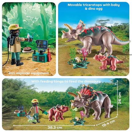 Playmobil | Dinos | Triceratops with Baby | Dino Playset | Animal Figures | Adventure Toy | For Kids Aged 4+ | 71821
