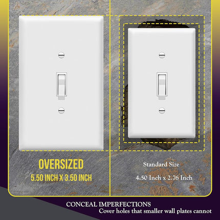 ENERLITES Oversized Toggle Light Switch Wall Plate, Gloss Finish, Jumbo Light Switch Cover, Oversize 1-Gang 5.5" x 3.5", Unbreakable Polycarbonate Thermoplastic, 8811O-W-10PCS, White, 10 Pack