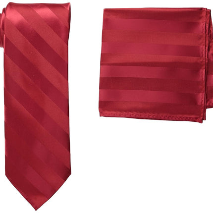 Stacy Adams Men's Tall-Plus-Size Solid Woven Formal Stripe Tie Set Extra Long, Fire Red, One Size