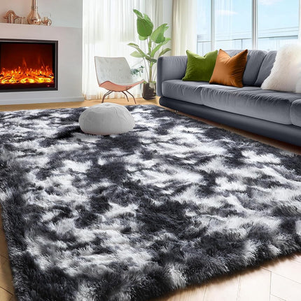 PAGISOFE Black White Grey Bedroom Rug 4x6 Ft, Soft Fluffy Fuzzy Plush Indoor Floor Area Rug for Living Room Kids Room Playroom Dorm Home Office Nursery Men Boys Room Decor Carpet Aesthetic