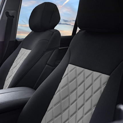 FH GROUP Car Seat Covers Front Set Neosupreme - Car Seat Cover for Low Back Seats with Removable Headrest, Universal Fit, Automotive Seat Covers, Airbag Compatible, Car Seat Cover for SUV Gray/Black