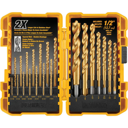 DEWALT (DW1361) Titanium Nitride Coated Drill Bit Set Pilot Tip 21 Piece