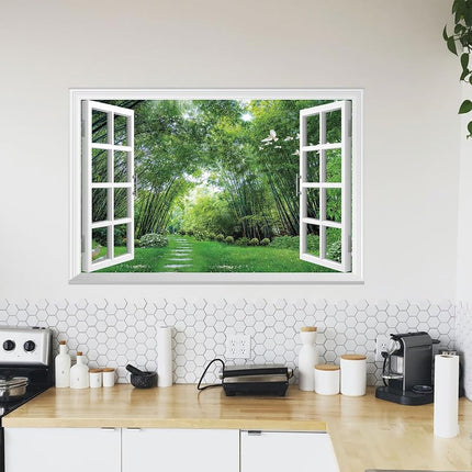 FLFK Fake Window Wall Mural - Jungle Faux Window Wall Sticker, Stick and Peel Wall Decals, 48"x32", Set of 2 Sheets