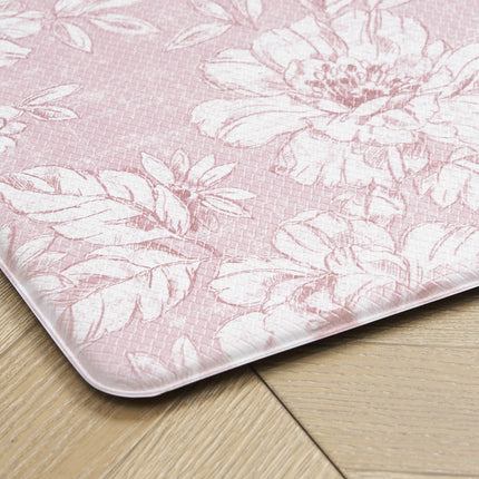 Laura Ashley - Anti-Fatigue Kitchen Mat, Iris Floral Design, Stain, Water & Fade Resistant, Cooking & Standing Relief, Non-Slip Backing, 2 Piece Set: 17.5" x 60" / 17.5" x 28" Soft Pink Iris
